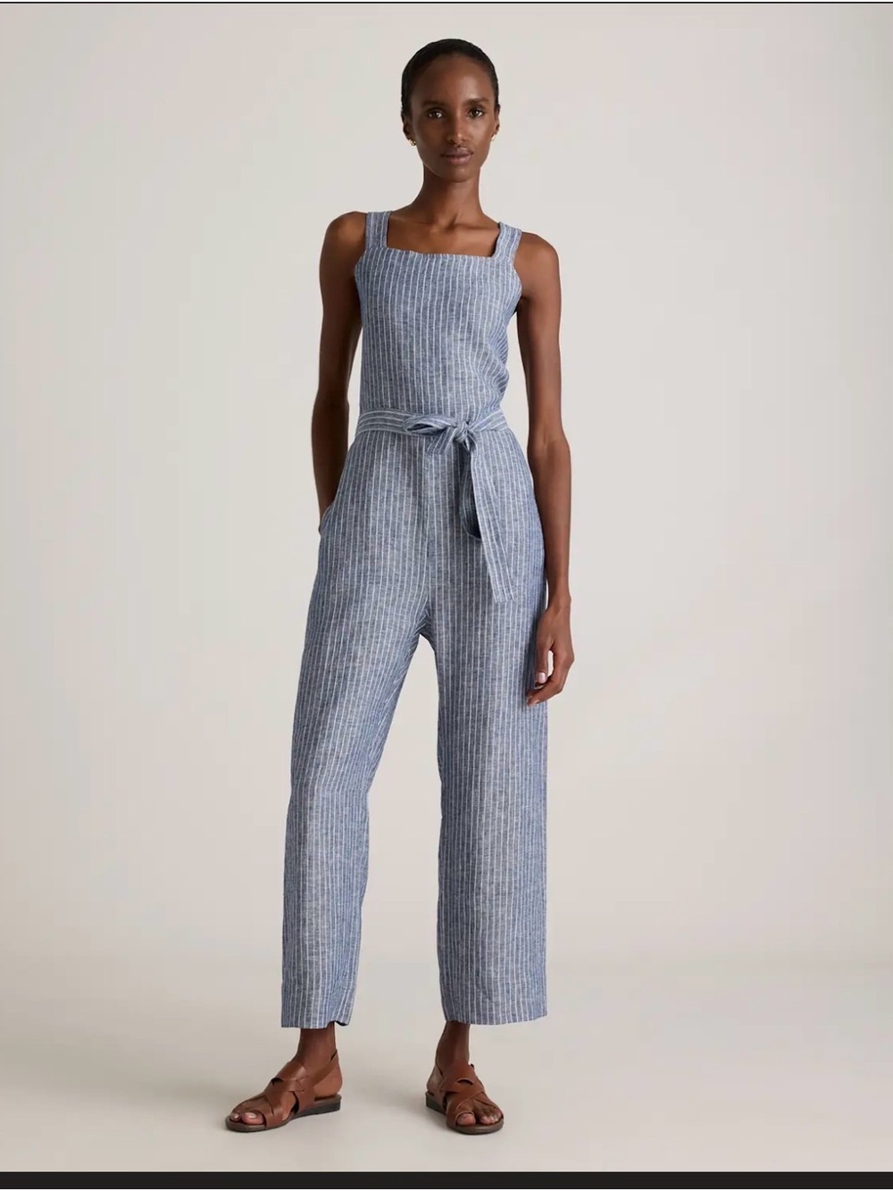 Quince 100 % European Linen Square Neck Jumpsuit